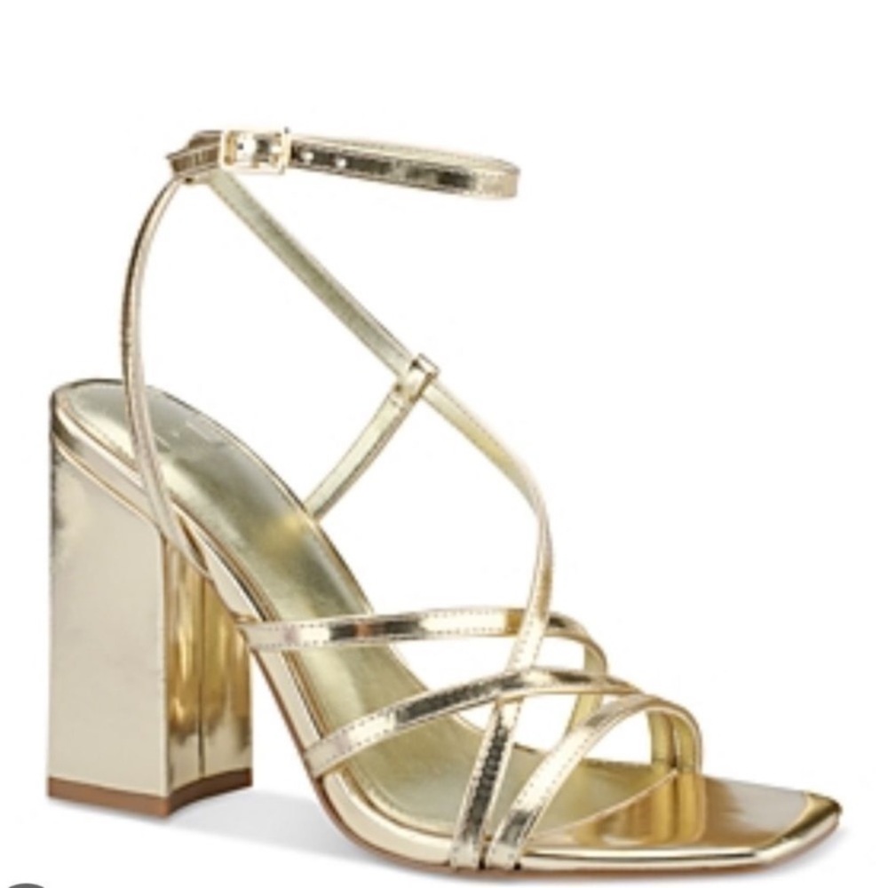 Marc Fisher Ankle Wrap Sandals Faux Leather Gold Size 8.5